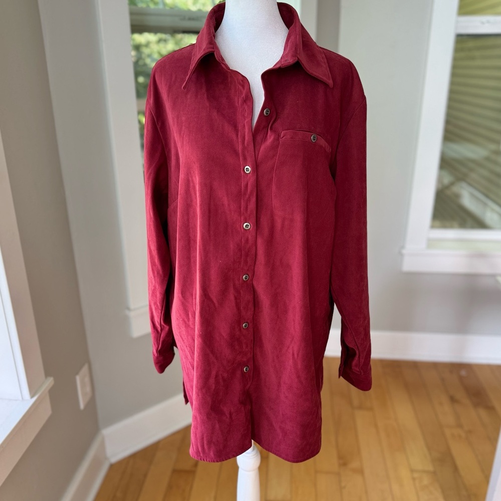 Vintage 90s Chadwick’s Burgundy Dark Red Faux Suede Shacket Button Down Shirt XL